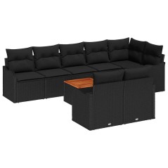 vidaXL Set di divani da giardino 9 pezzi con cuscini in rattan nero e legno di acacia