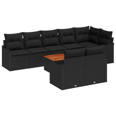 vidaXL Set di divani da giardino 9 pezzi con cuscini in rattan nero e legno di acacia