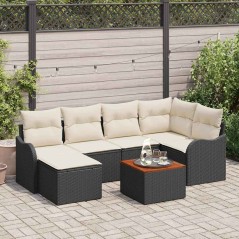 vidaXL Set di divani da giardino 7 pezzi con cuscini, in polyrattan nero e legno di acacia