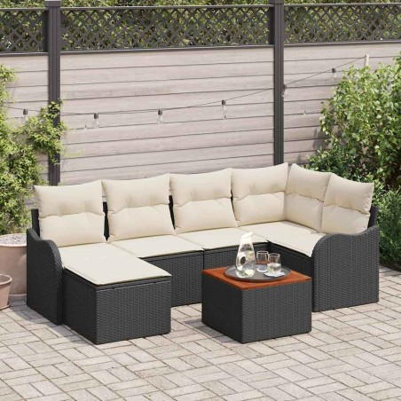 vidaXL Set di divani da giardino 7 pezzi con cuscini, in polyrattan nero e legno di acacia