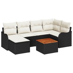 vidaXL Set di divani da giardino 7 pezzi con cuscini, in polyrattan nero e legno di acacia
