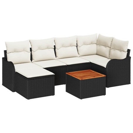 vidaXL Set di divani da giardino 7 pezzi con cuscini, in polyrattan nero e legno di acacia