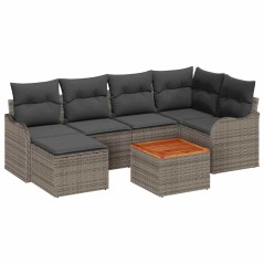 vidaXL Set di Divani da Giardino 7 Pezzi in Polyrattan Grigio e Acacia con Cuscini