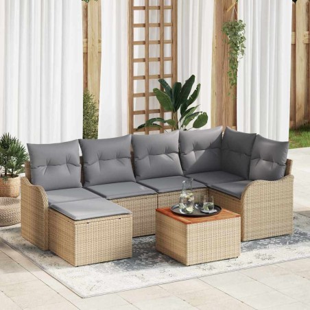 vidaXL Set di divano da giardino 7 pezzi con cuscini in rattan sintetico beige e legno di acacia.