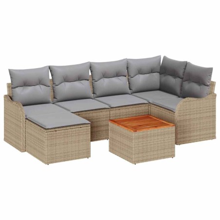 vidaXL Set di divano da giardino 7 pezzi con cuscini in rattan sintetico beige e legno di acacia.