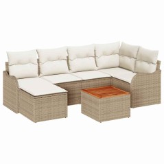 vidaXL Set di divani da giardino 7 pezzi con cuscini in polyrattan beige e legno di acacia