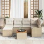 vidaXL Set di divani da giardino 7 pezzi con cuscini in polyrattan beige e legno di acacia