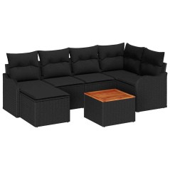 vidaXL Set di divani da giardino 7 pezzi con cuscini, in polirattino nero e acacia.