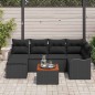 vidaXL Set di divani da giardino 7 pezzi con cuscini, in polirattino nero e acacia. vidaXL Set di divani da giardino 7 pezzi con cuscini, in polirattino nero e acacia.
