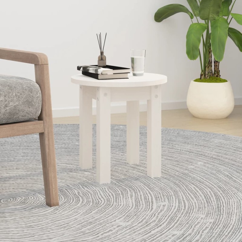 Tavolino da Salotto Bianco Ø 35x35 cm in Legno Massello di Pino Tavolino da Salotto Bianco Ø 35x35 cm in Legno Massello di Pino