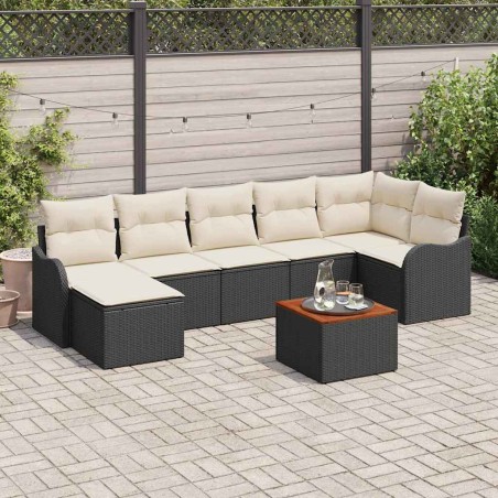 vidaXL Set di divani da giardino da 8 pezzi con cuscini, in rattan poli nero e acacia.