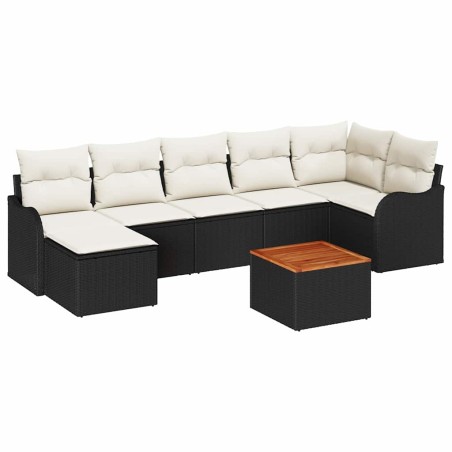 vidaXL Set di divani da giardino da 8 pezzi con cuscini, in rattan poli nero e acacia.