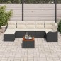 vidaXL Set di divani da giardino da 8 pezzi con cuscini, in rattan poli nero e acacia. vidaXL Set di divani da giardino da 8 pezzi con cuscini, in rattan poli nero e acacia.