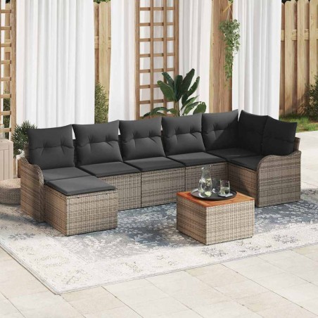 vidaXL Set di divani da giardino 8 pezzi con cuscini grigi, in rattan sintetico e acacia