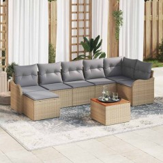 vidaXL Set di divani da giardino da 8 pezzi con cuscini in rattan sintetico beige e legno di acacia