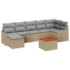 vidaXL Set di divani da giardino da 8 pezzi con cuscini in rattan sintetico beige e legno di acacia