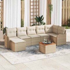 vidaXL Set di divani da giardino con cuscini beige, in rattan sintetico e legno di acacia, composto da 8 pezzi.