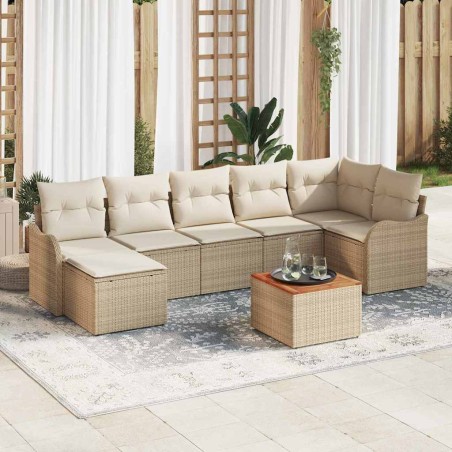 vidaXL Set di divani da giardino con cuscini beige, in rattan sintetico e legno di acacia, composto da 8 pezzi.