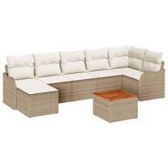 vidaXL Set di divani da giardino con cuscini beige, in rattan sintetico e legno di acacia, composto da 8 pezzi.
