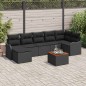vidaXL Set di divani da giardino in 8 pezzi con cuscini in poly rattan nero e legno di acacia.