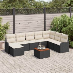vidaXL Set divani da giardino 9 pezzi con cuscini, rattan polipropilene nero e acacia