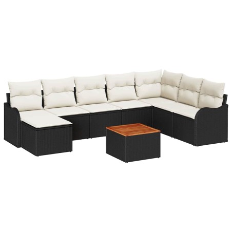vidaXL Set divani da giardino 9 pezzi con cuscini, rattan polipropilene nero e acacia