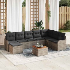 vidaXL Set da Giardino da 9 Pezzi con Cuscini in Rattan Polietilene Grigio e Acacia