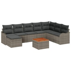 vidaXL Set da Giardino da 9 Pezzi con Cuscini in Rattan Polietilene Grigio e Acacia