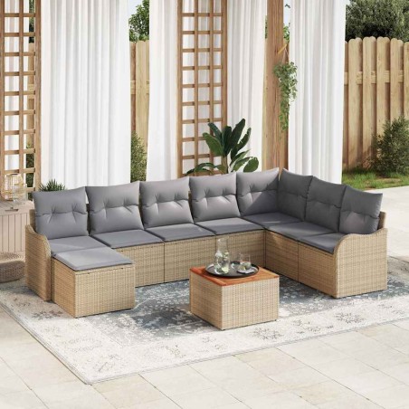 vidaXL Set di divano da giardino , 9 pezzi con cuscini, Polyrattan beige, Acacia