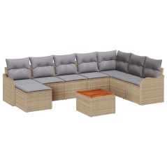 vidaXL Set di divano da giardino , 9 pezzi con cuscini, Polyrattan beige, Acacia