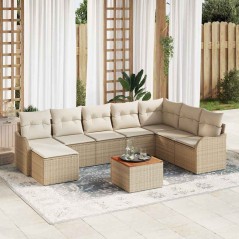 vidaXL Set di divani da giardino in rattan sintetico beige con cuscini, 9 pezzi, Acacia