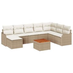 vidaXL Set di divani da giardino in rattan sintetico beige con cuscini, 9 pezzi, Acacia