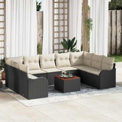 vidaXL Set giardino 10 pezzi con cuscini in rattan nero e legno di acacia