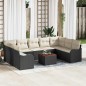 vidaXL Set giardino 10 pezzi con cuscini in rattan nero e legno di acacia