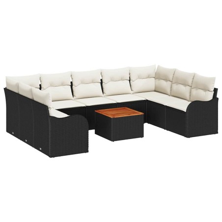 vidaXL Set giardino 10 pezzi con cuscini in rattan nero e legno di acacia