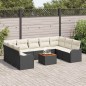 vidaXL Set giardino 10 pezzi con cuscini in rattan nero e legno di acacia
