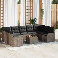 vidaXL Set da Giardino 10 Pezzi con Cuscini Grigi in Rattan Sintetico e Acacia.