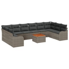 vidaXL Set da Giardino 10 Pezzi con Cuscini Grigi in Rattan Sintetico e Acacia.
