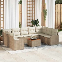 vidaXL Set da Giardino in 10 Pezzi con Cuscini Beige in Rattan Sintetico e Acacia