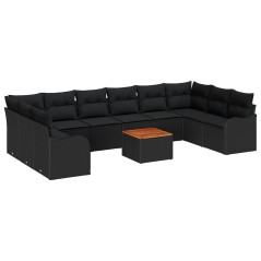 vidaXL Set da Giardino in Rattan Nero e Acacia, 10 Pezzi con Cuscini