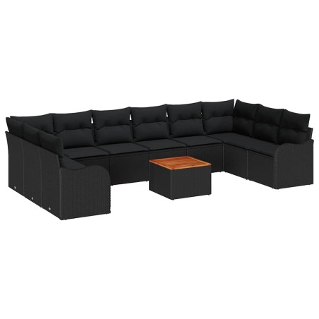 vidaXL Set da Giardino in Rattan Nero e Acacia, 10 Pezzi con Cuscini
