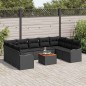 vidaXL Set da Giardino in Rattan Nero e Acacia, 10 Pezzi con Cuscini