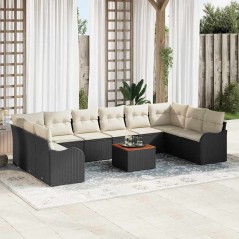 vidaXL Set di Divani da Giardino 11 Pezzi con Cuscini Neri in Rattan Sintetico e Legno di Acacia.