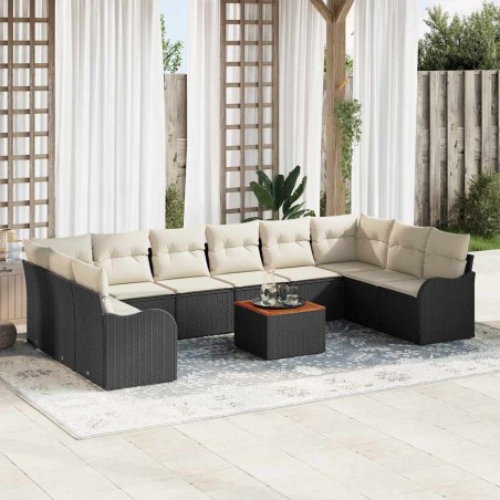 vidaXL Set di Divani da Giardino 11 Pezzi con Cuscini Neri in Rattan Sintetico e Legno di Acacia.