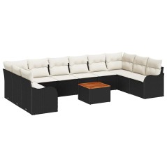 vidaXL Set di Divani da Giardino 11 Pezzi con Cuscini Neri in Rattan Sintetico e Legno di Acacia.