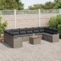 vidaXL Set da giardino da 11 pezzi con cuscini grigi in poly rattan e acacia.