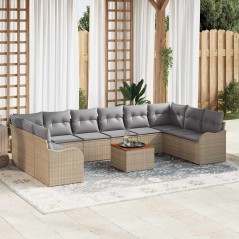 vidaXL Set da Giardino da 11 Pezzi con Cuscini Beige in Rattan Sintetico e Acacia