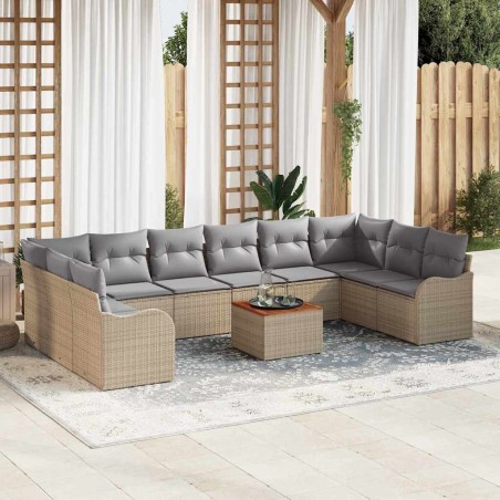 vidaXL Set da Giardino da 11 Pezzi con Cuscini Beige in Rattan Sintetico e Acacia