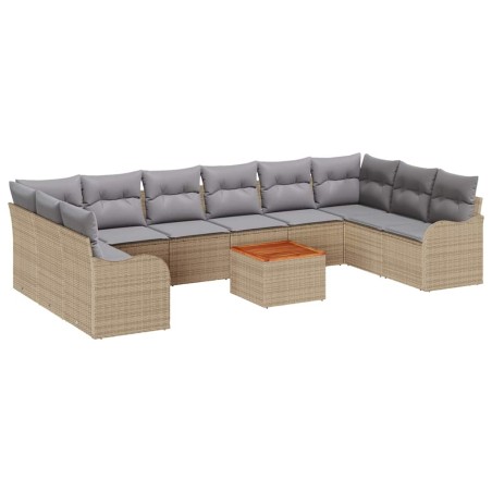 vidaXL Set da Giardino da 11 Pezzi con Cuscini Beige in Rattan Sintetico e Acacia