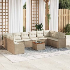 vidaXL Set di divani da giardino , 11 pezzi con cuscini beige in rattan sintetico e acacia.